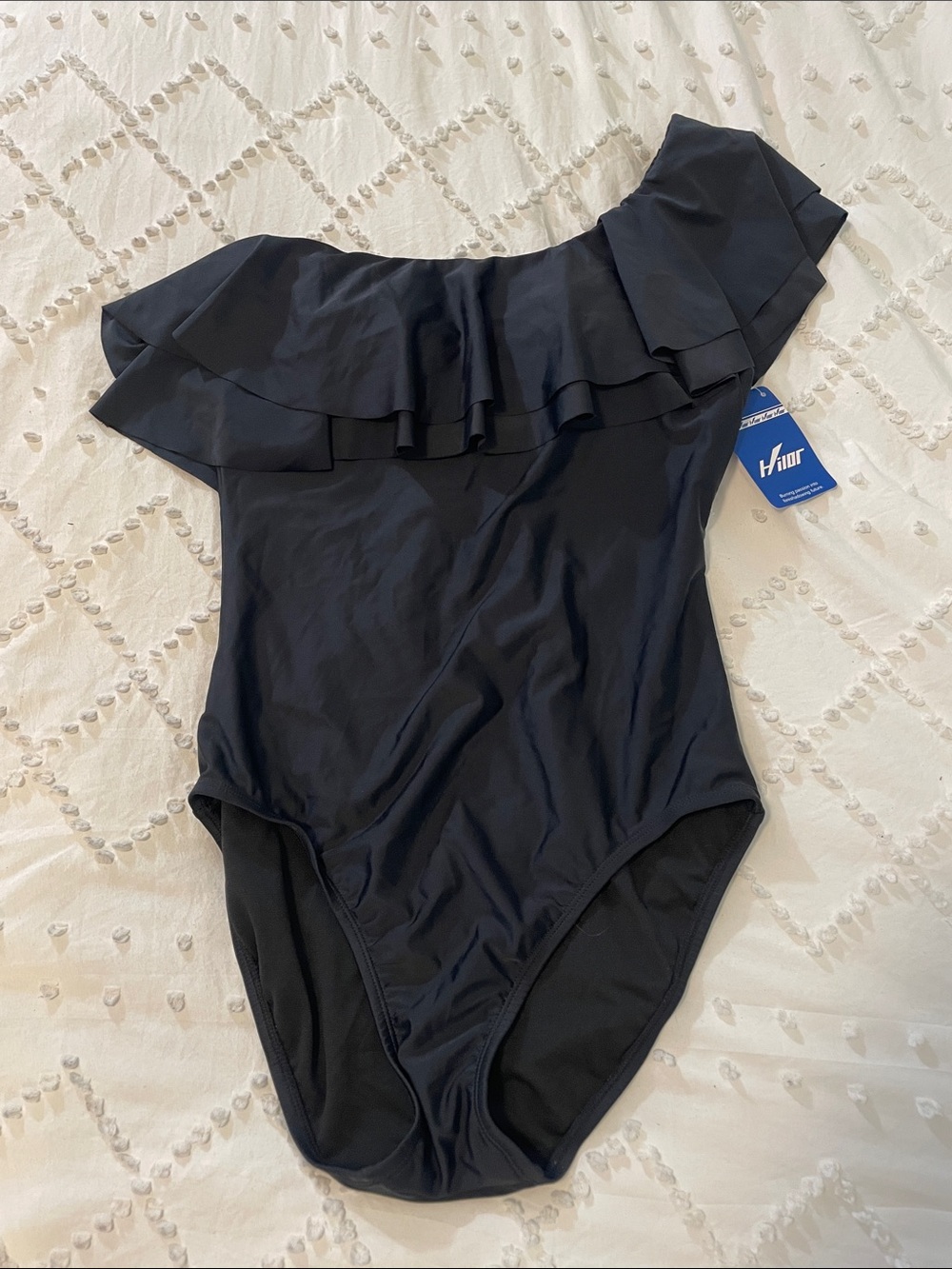 One Shoulder Ruffle One-Piece Swimsuit - Black nwt size 8